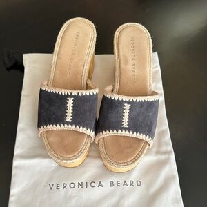 Veronica Beard Navy and Cream Suede Mules